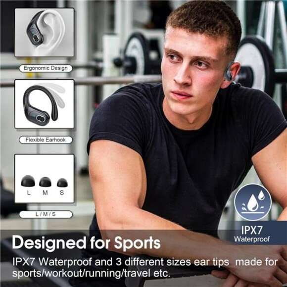Wireless Earbuds Bluetooth 5.4 Earhooks Noise Cancelling Waterproof Sport - Picture 2 of 7